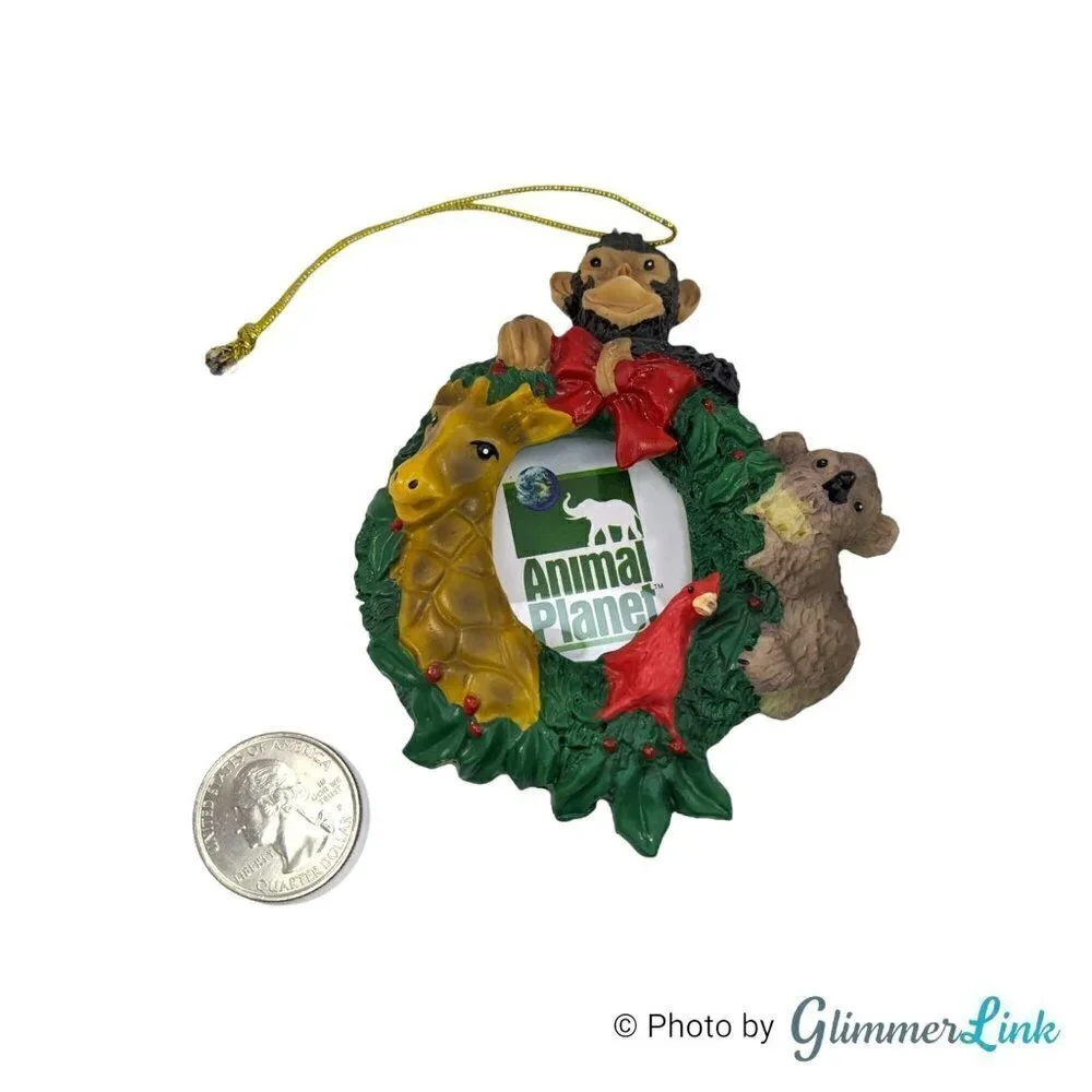 Vintage 2003 Animal Planet Wreath Christmas Holiday Photo Ornament